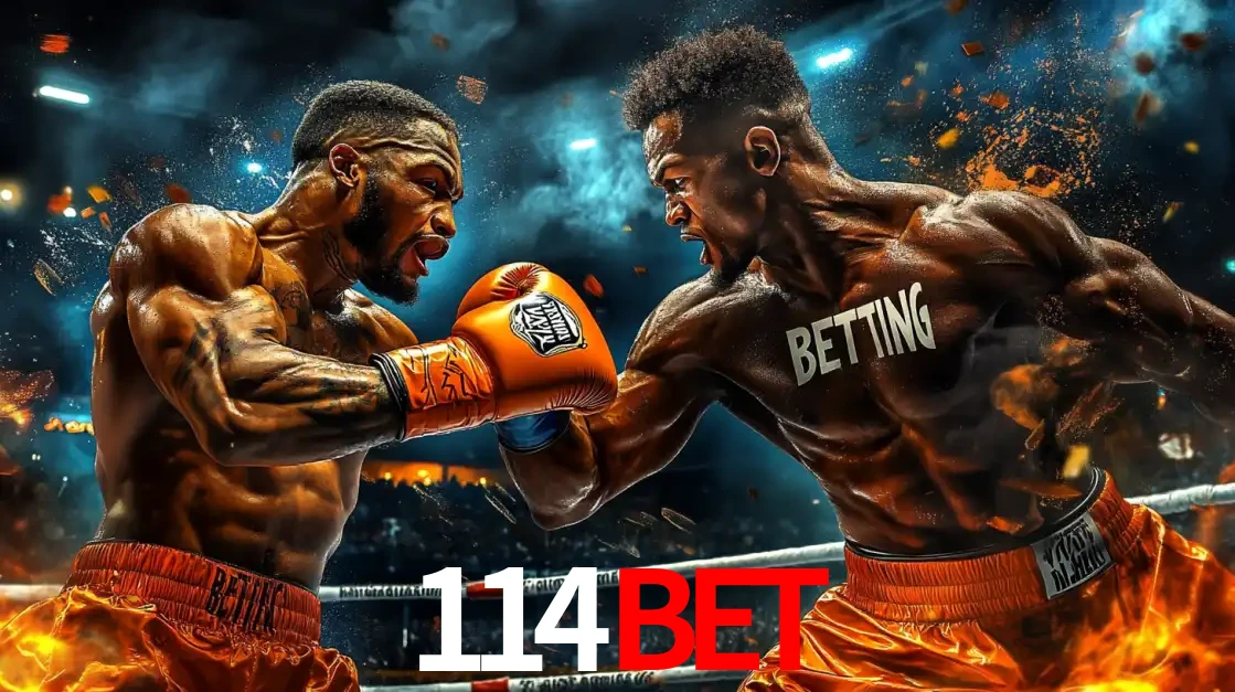 Dois boxeadores em uma luta intensa e explosiva, representando a adrenalina e as oportunidades de apostas em esportes de combate disponíveis na plataforma 114BET.