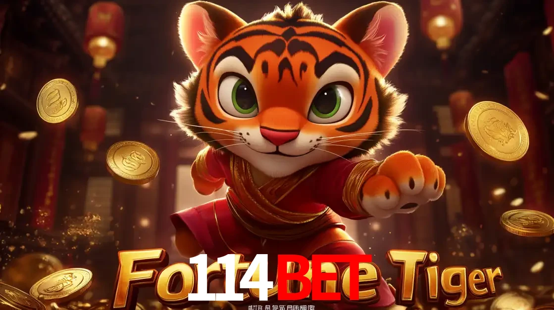 O carismático mascote do jogo de slot Fortune Tiger, um tigre fofo em pose de artes marciais, pronto para trazer sorte e multiplicadores de ganhos no cassino online 114BET.