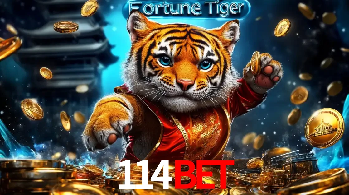 Imagem promocional do jogo de slot Fortune Tiger, com um tigre majestoso em traje tradicional cercado por uma fortuna em moedas de ouro, disponível agora no cassino 114BET.